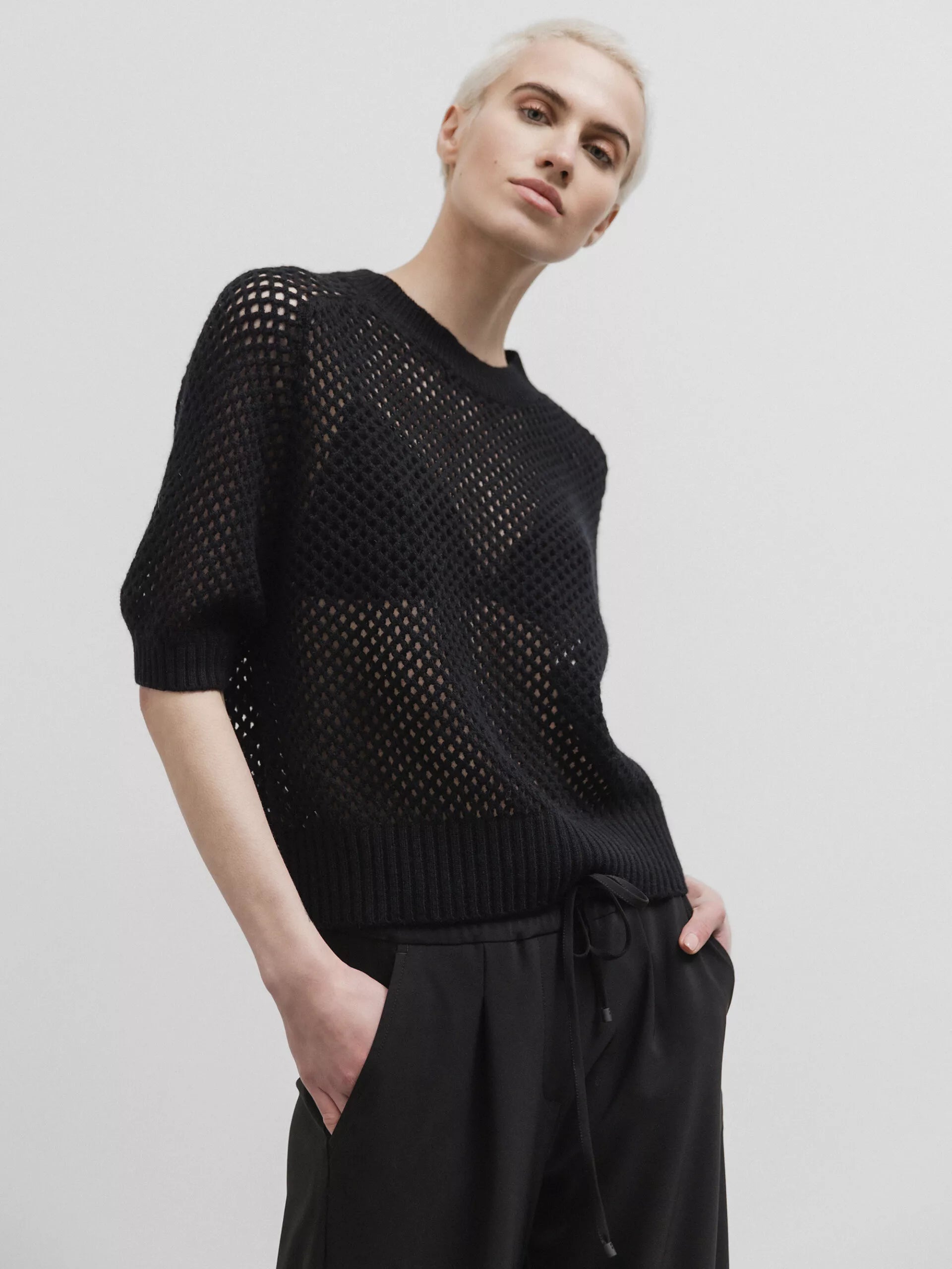 ALLUDE Kurzarm- Pullover aus Schurwolle  Damen (90 SCHWARZ)