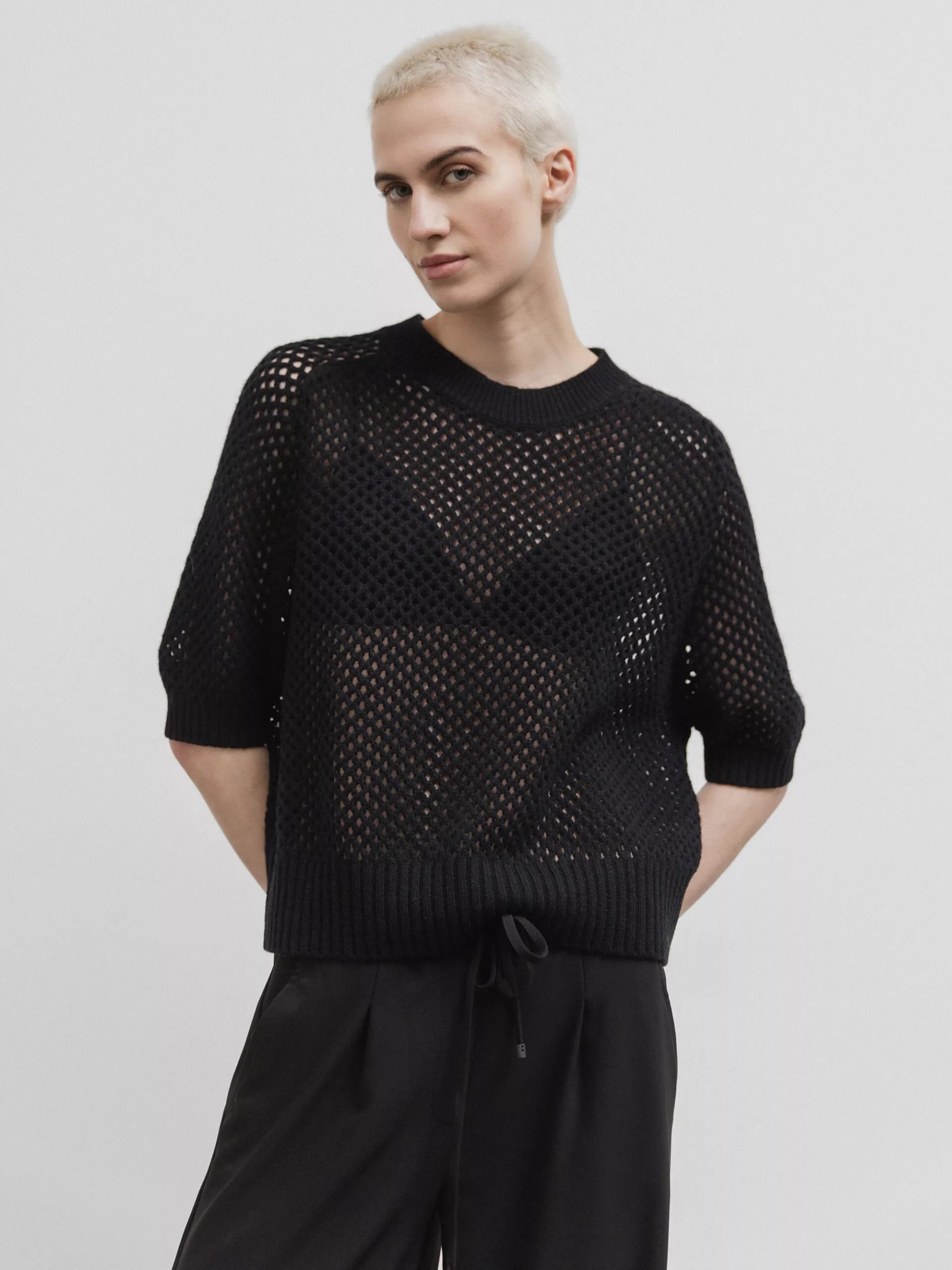 ALLUDE Kurzarm- Pullover aus Schurwolle  Damen (90 SCHWARZ)