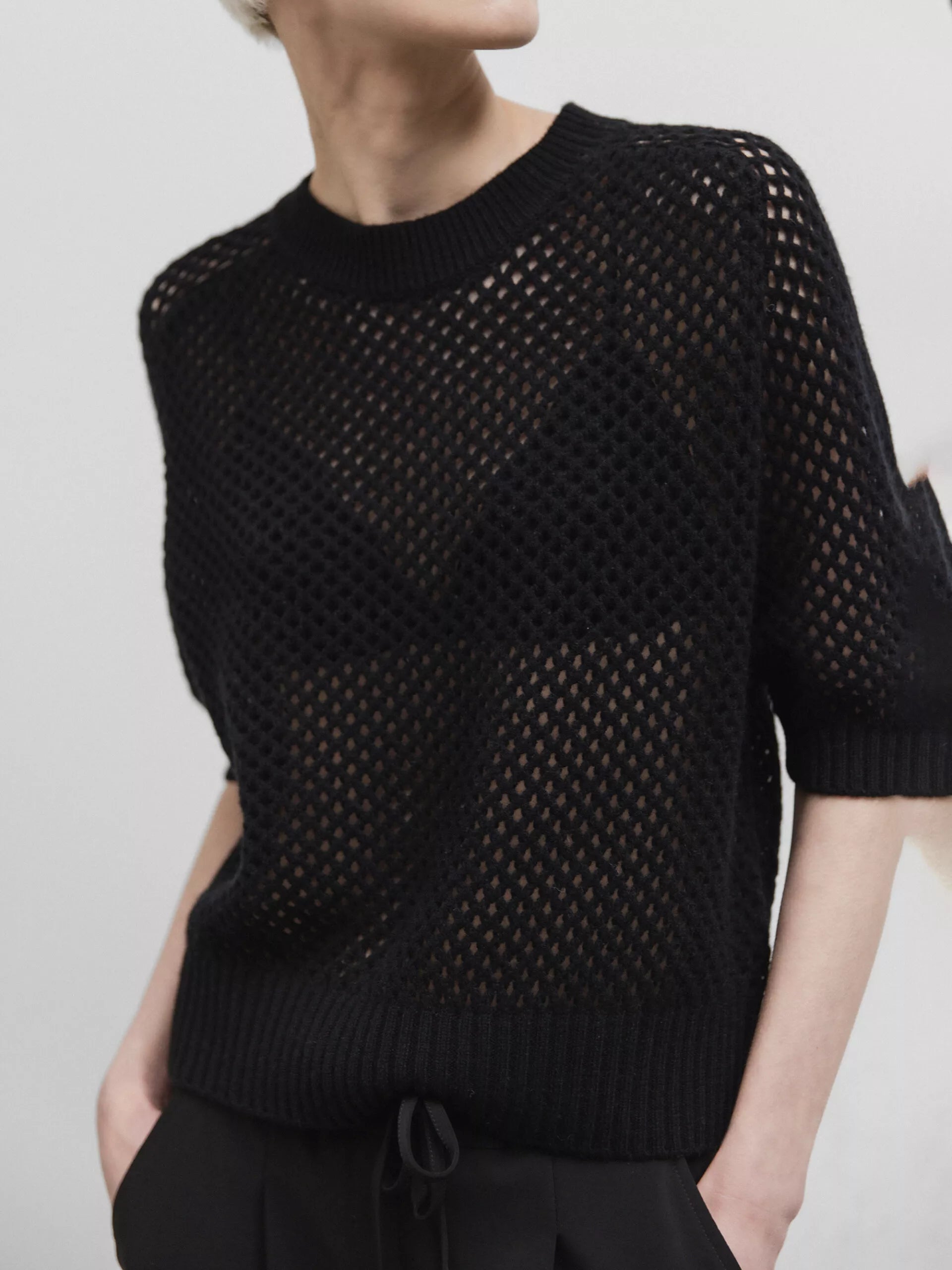 ALLUDE Kurzarm- Pullover aus Schurwolle  Damen (90 SCHWARZ)
