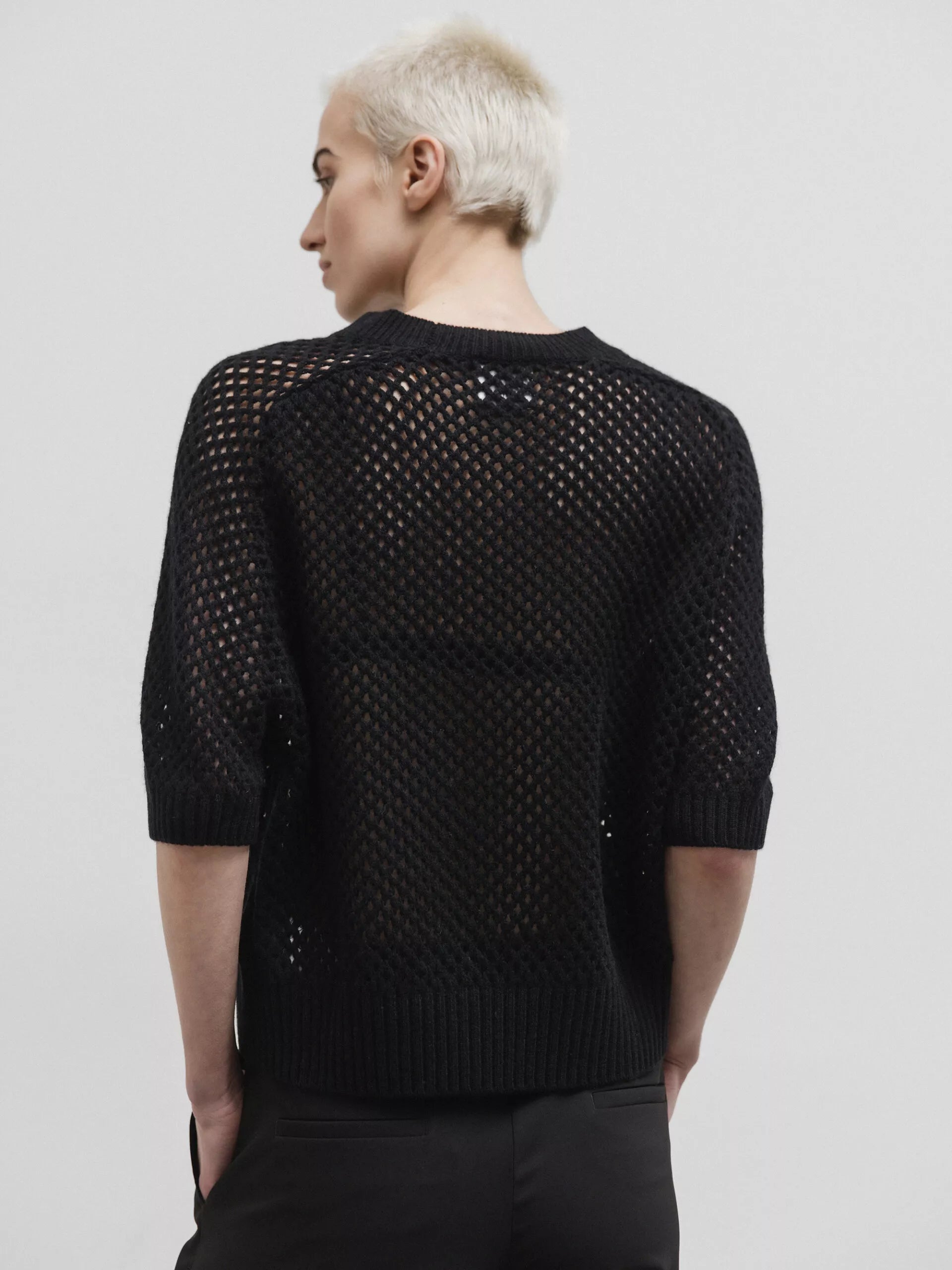 ALLUDE Kurzarm- Pullover aus Schurwolle  Damen (90 SCHWARZ)