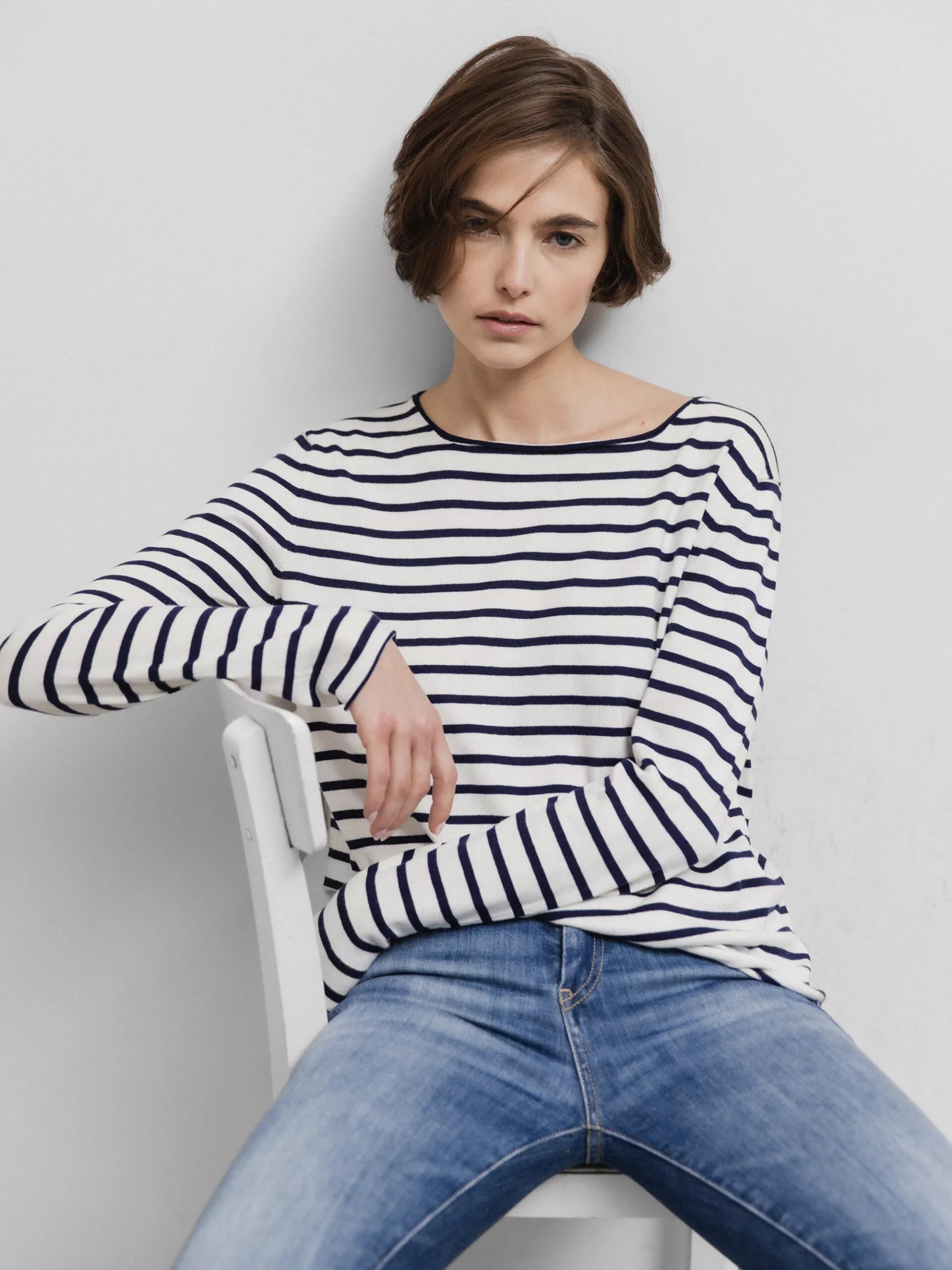 ALLUDE Langarmshirt   Damen (40/14 OFF WHITE/NAVY)