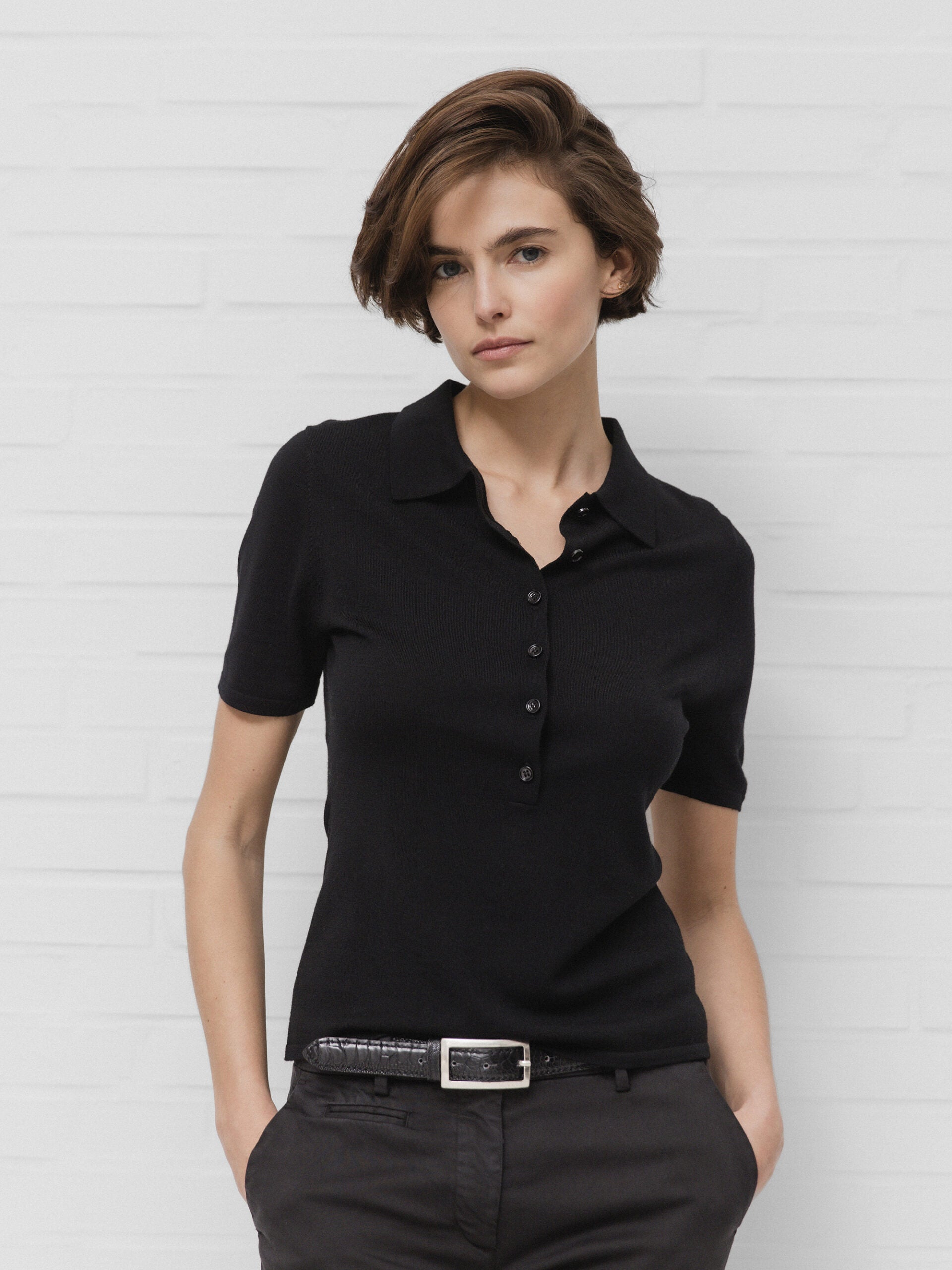 ALLUDE Strick-Poloshirt aus Schurwolle Damen (490 SCHWARZ)