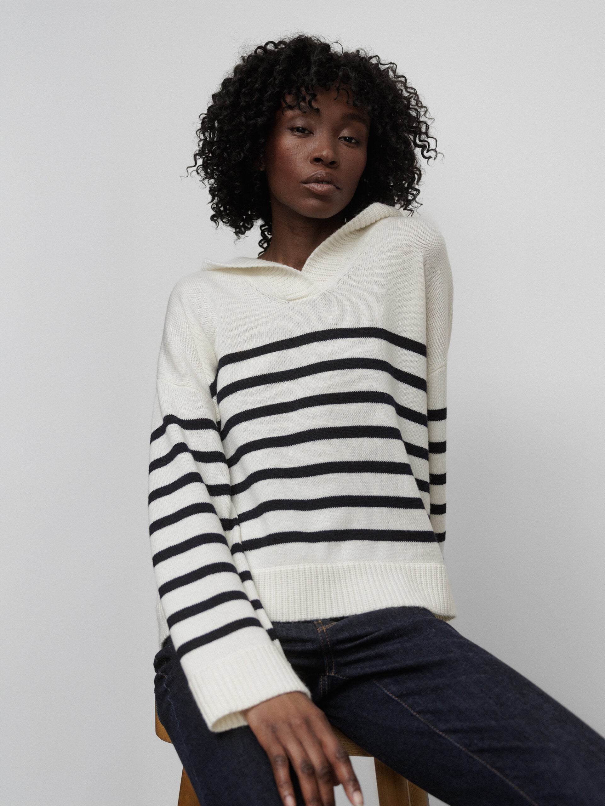 ALLUDE Pullover aus Schurwolle mit Kapuze Damen (40/14 OFF WHITE/NAVY)