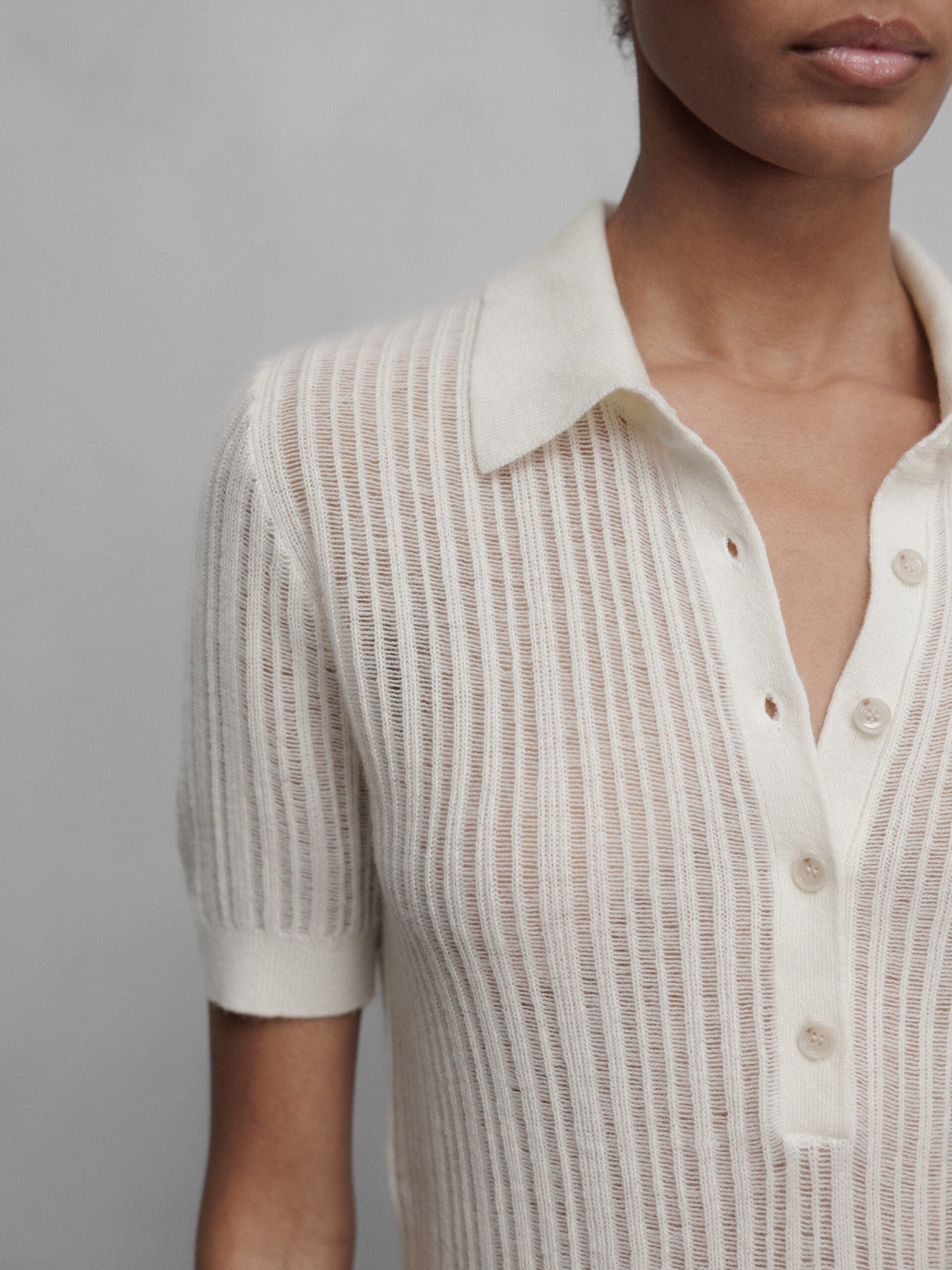 ALLUDE Kurzarm- Strickhemd aus Cashmere Damen (40 WEISS)