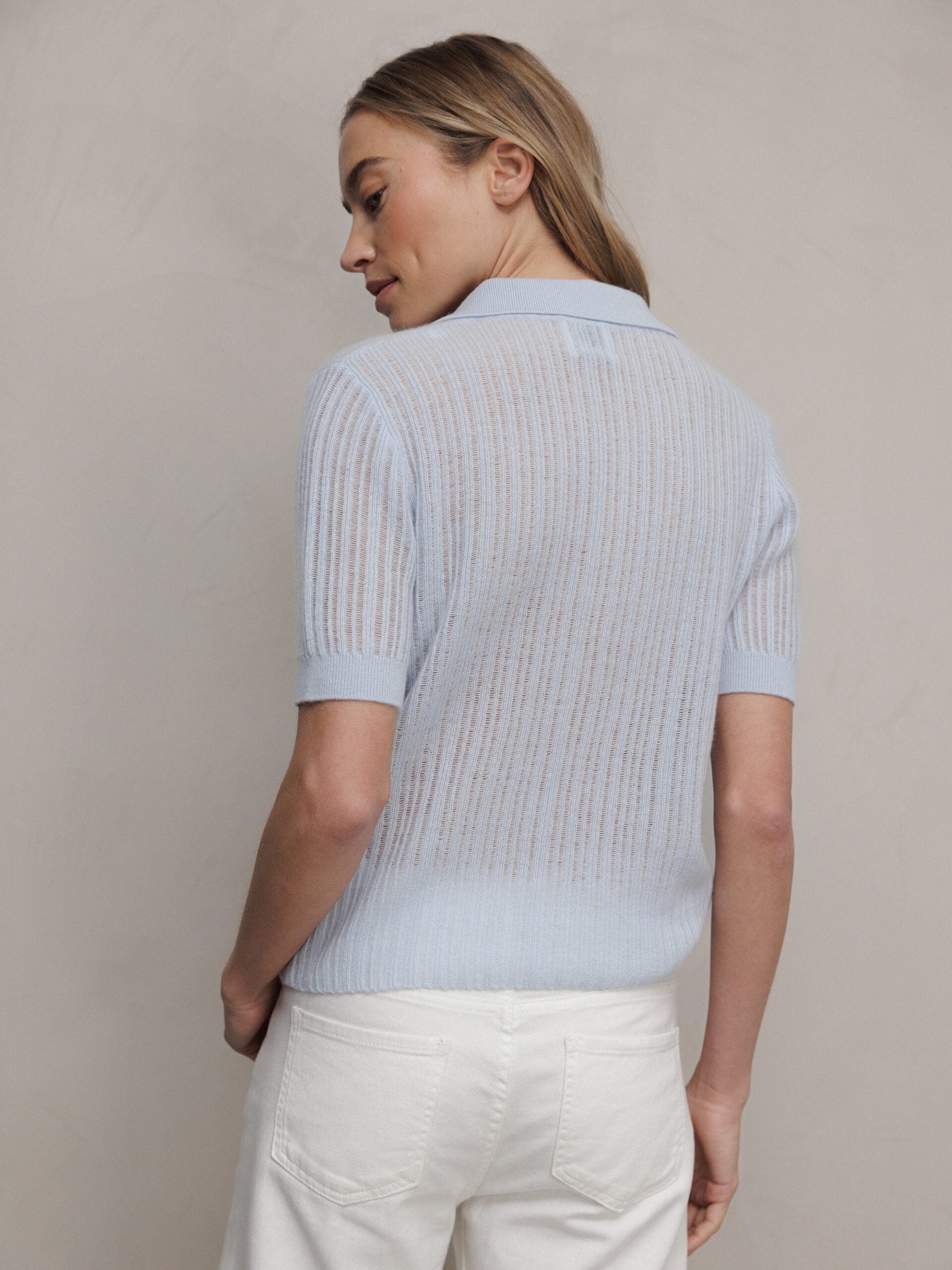 ALLUDE Kurzarm- Strickhemd aus Cashmere Damen (10 HBLAU)