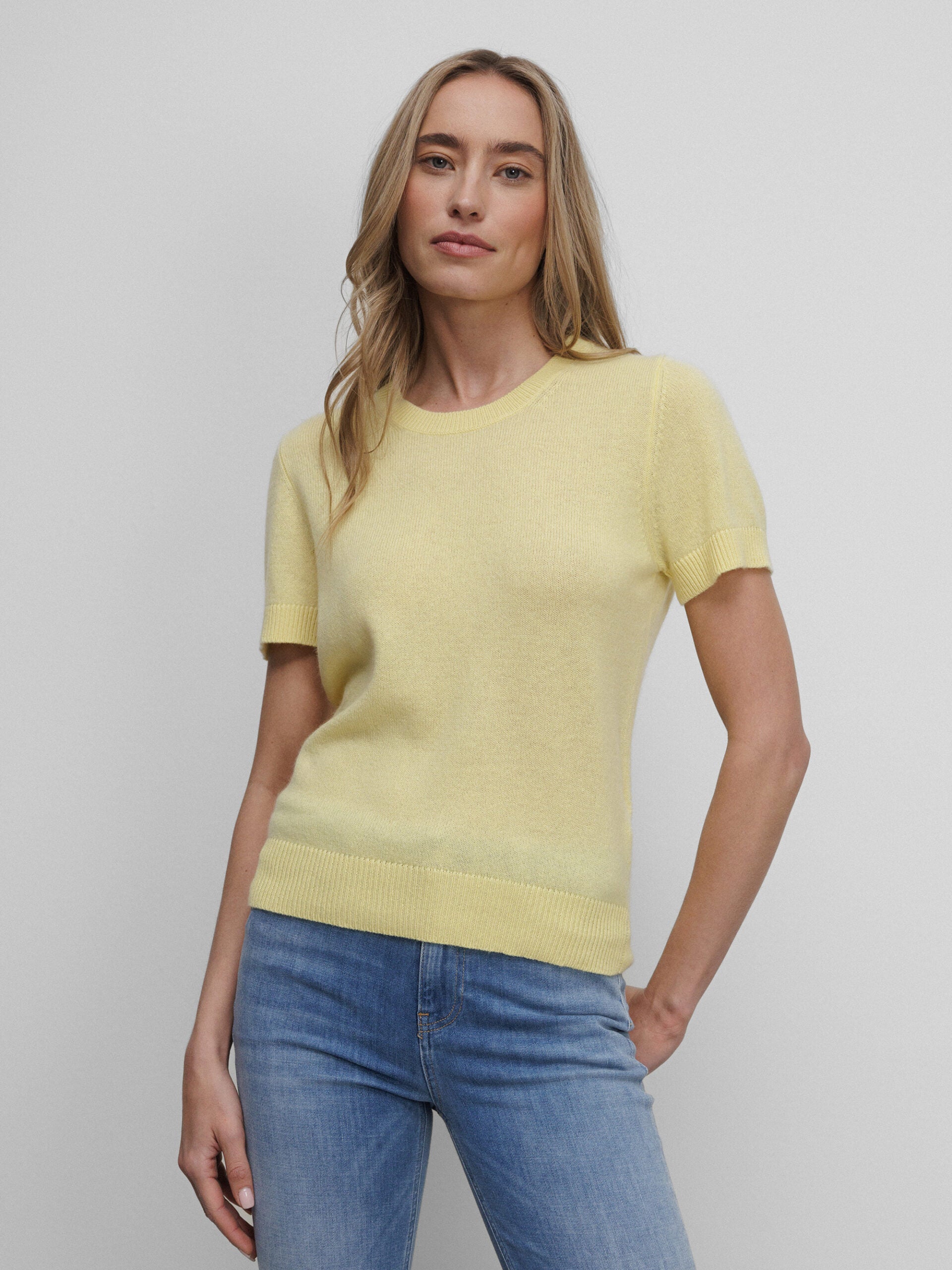 ALLUDE Kurzarm- Feinstrickpullover aus Cashmere Damen (21 GELB)