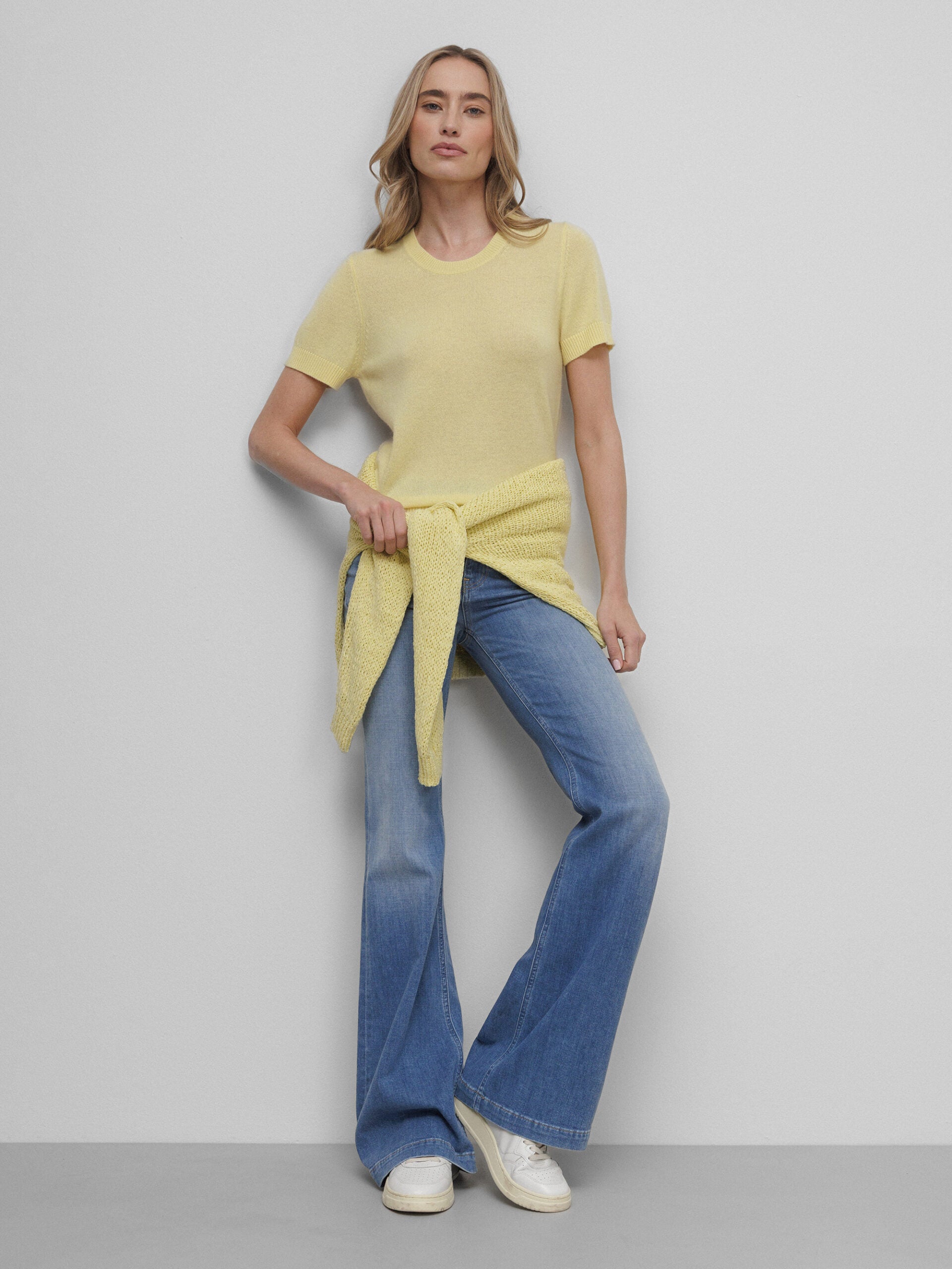 ALLUDE Kurzarm- Feinstrickpullover aus Cashmere Damen (21 GELB)