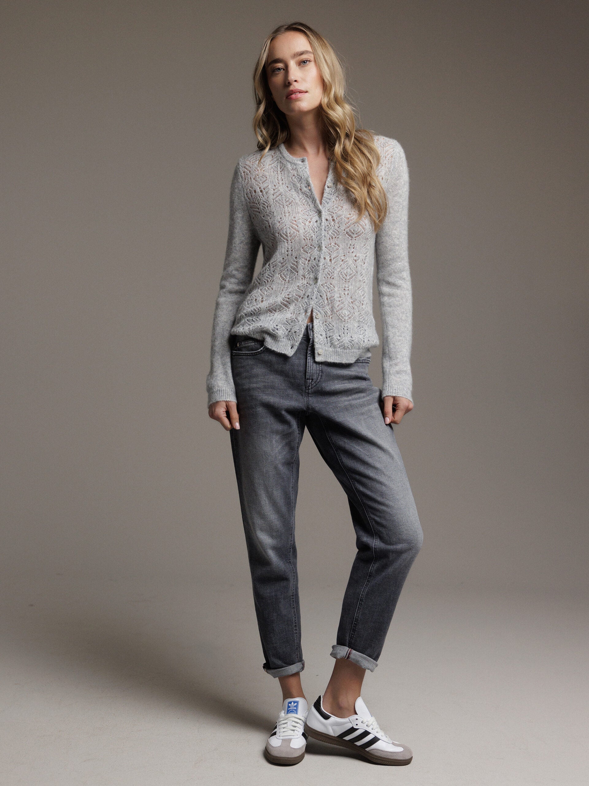 ALLUDE Strickjacke aus Cashmere mit Lochstrick Damen (83 GRAU MEL)