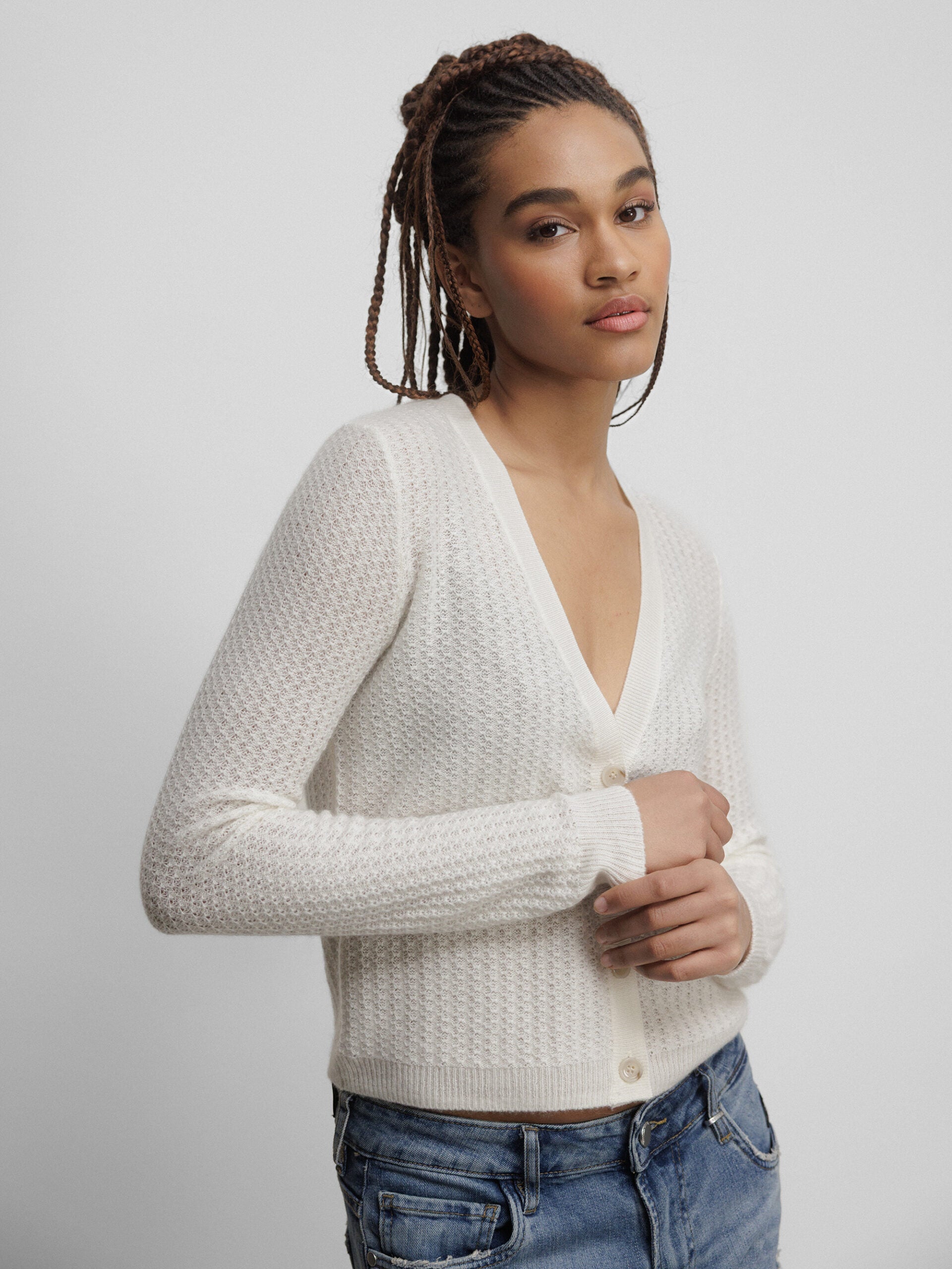 ALLUDE Strickjacke aus Cashmere Damen (40 WEISS)