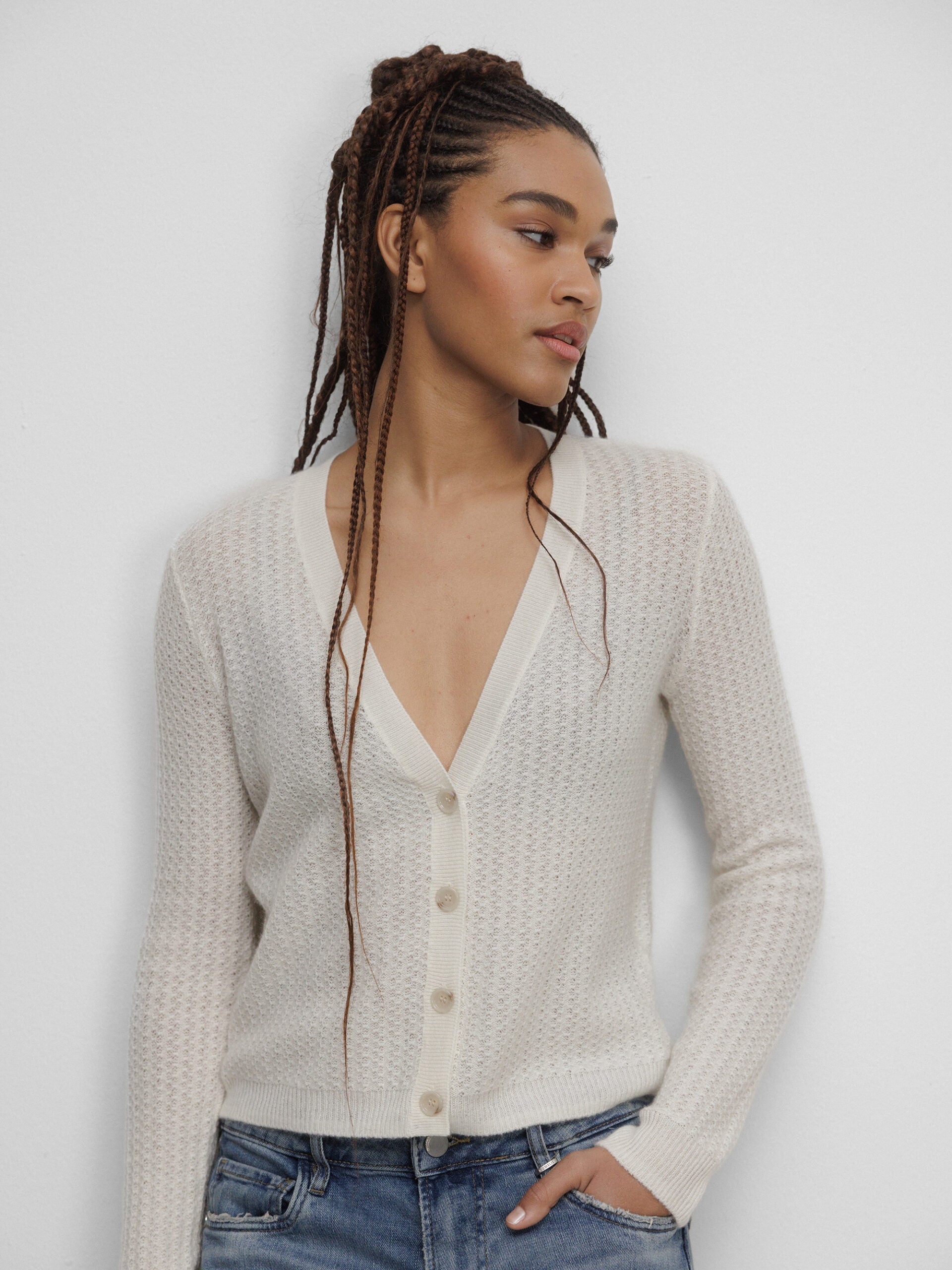 ALLUDE Strickjacke aus Cashmere Damen (40 WEISS)