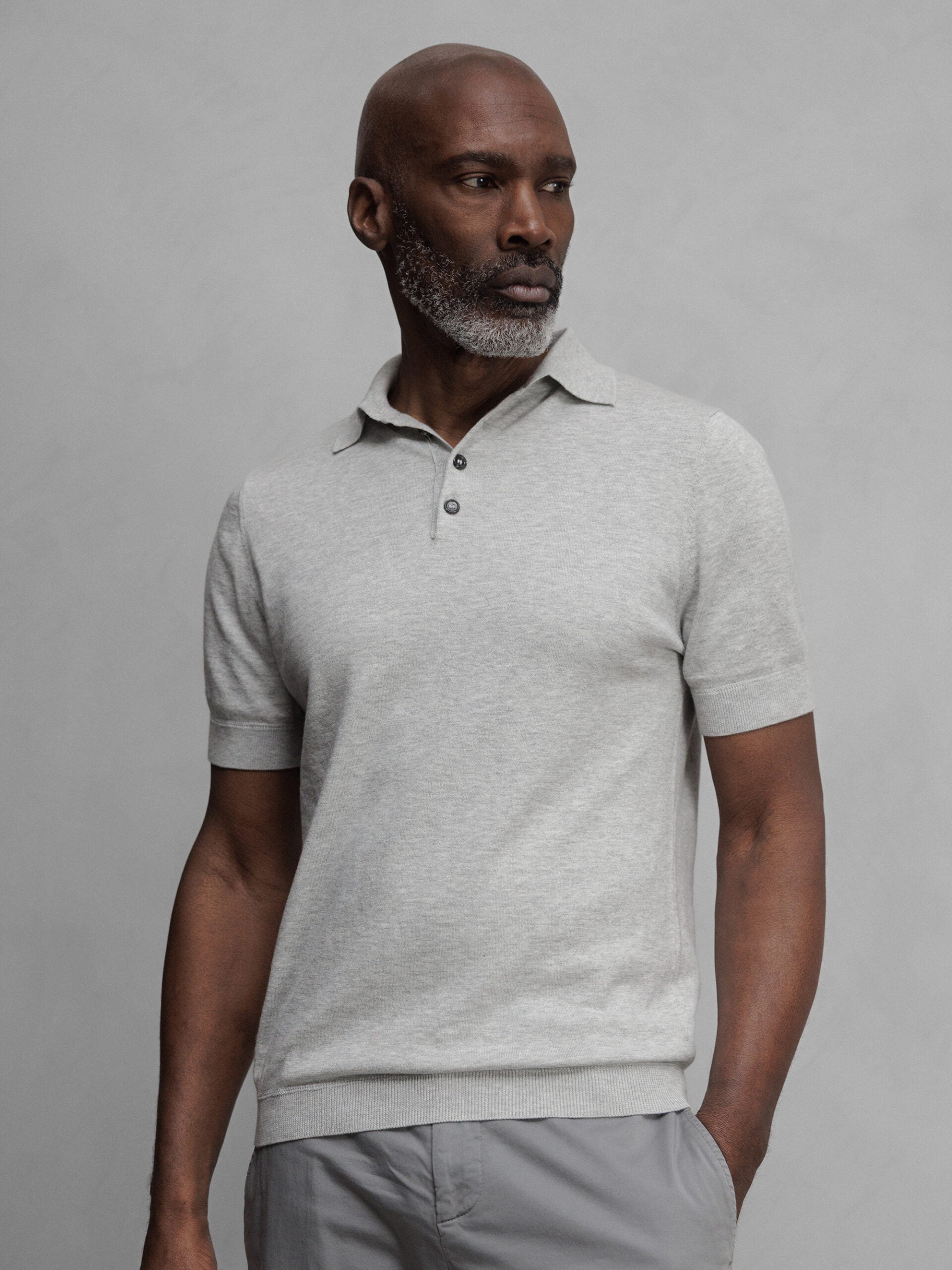 ALLUDE Strick-Poloshirt Herren (81 L GREY)