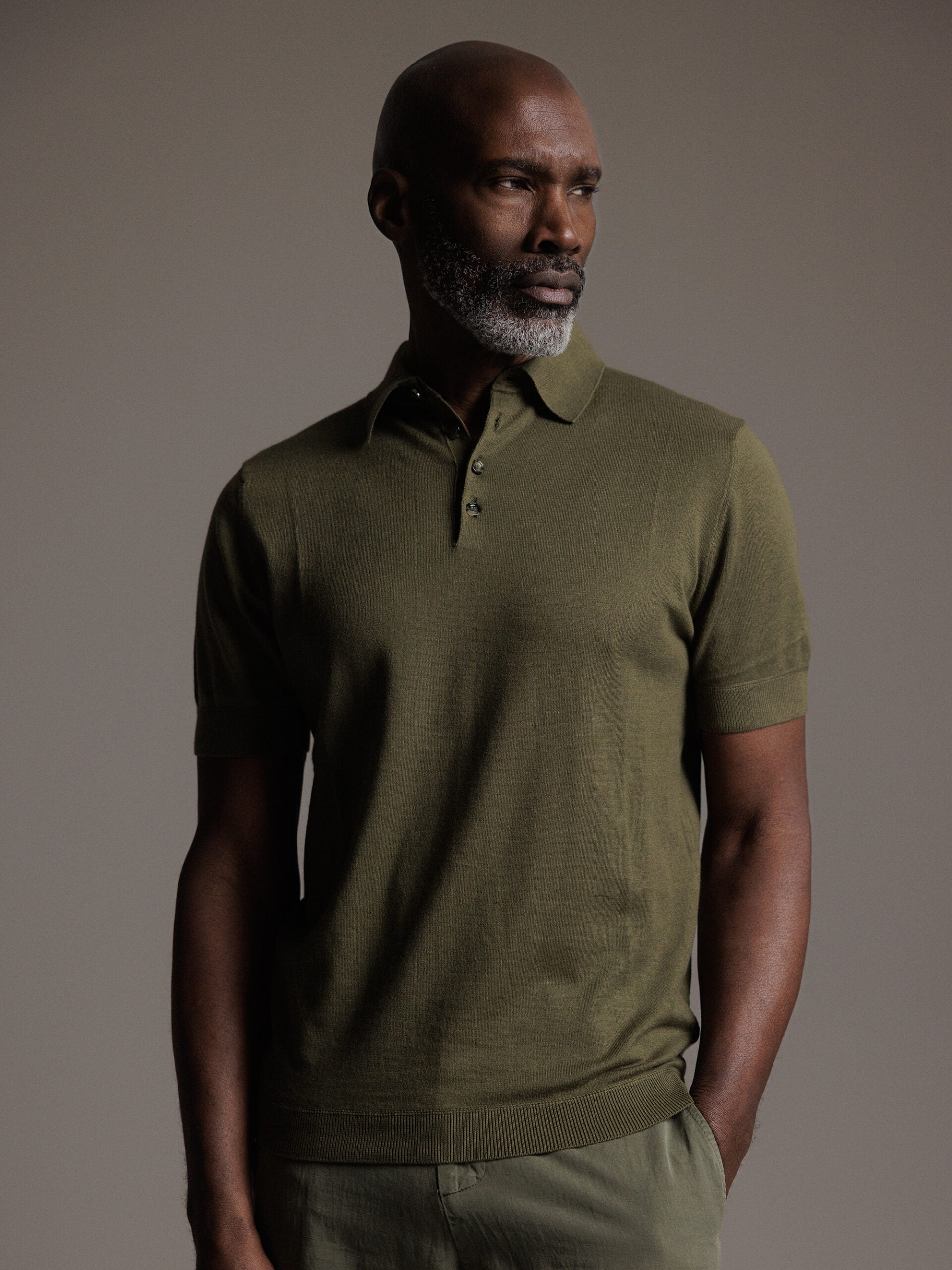 ALLUDE Strick-Poloshirt Herren (38 OLIV)