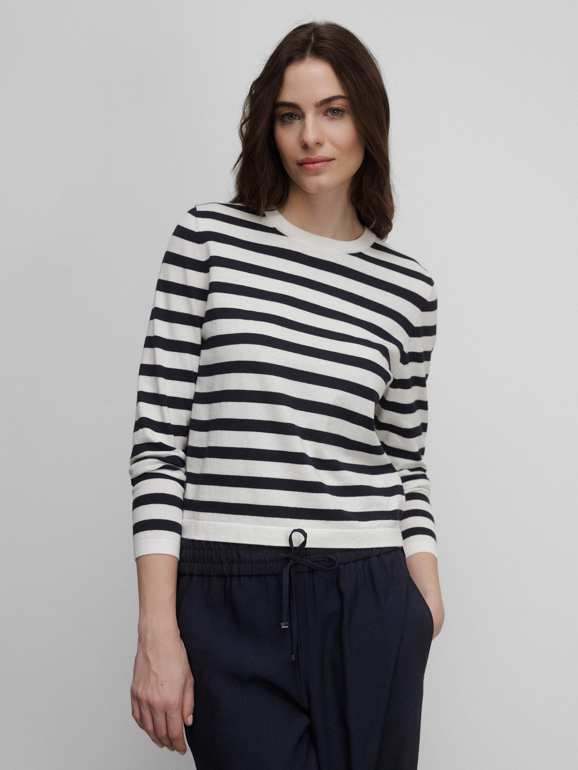 ALLUDE Feinstrickpullover aus Baumwolle Damen (40/14 NAVY/OFF WHITE)