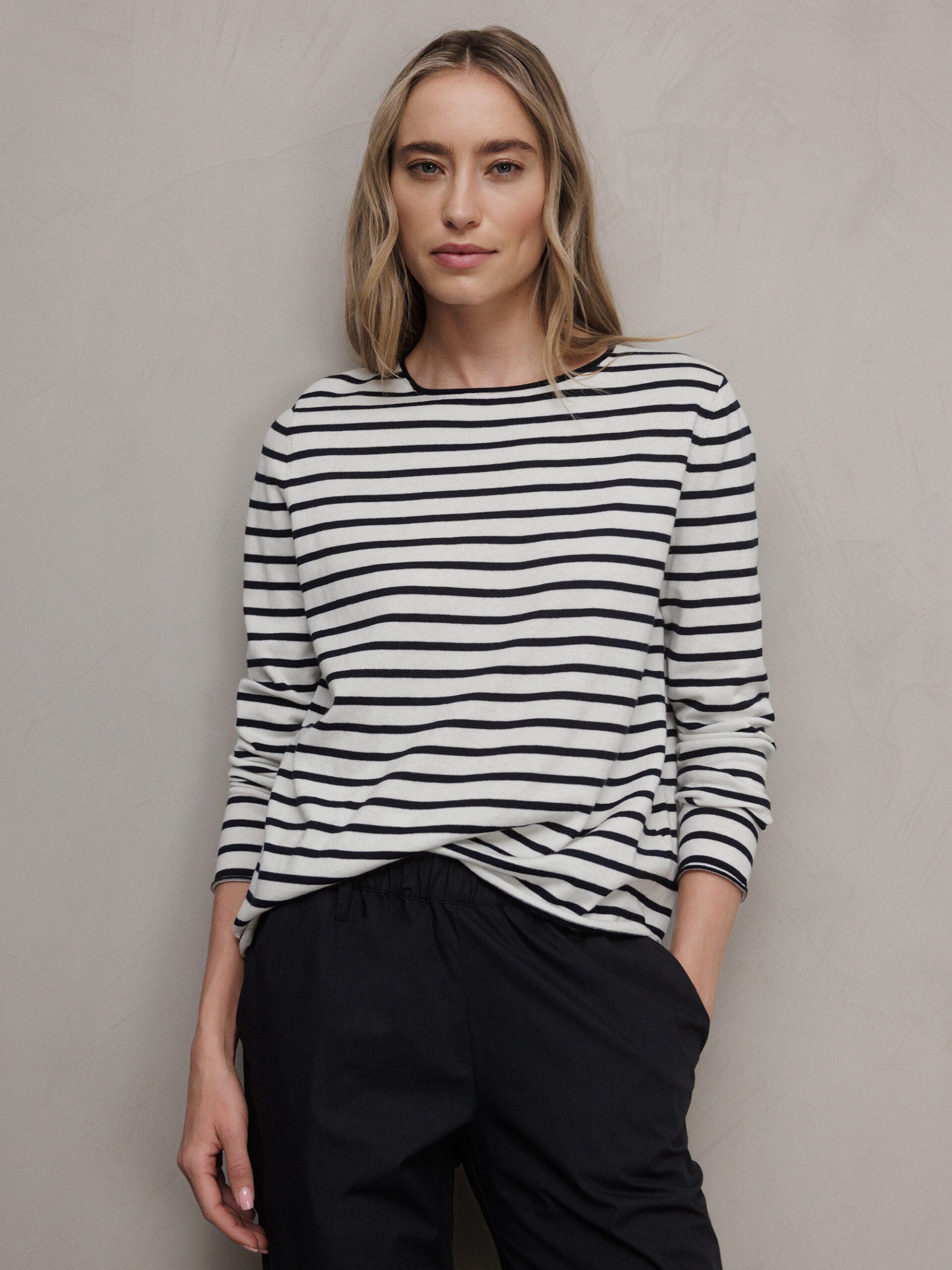 ALLUDE Feinstrickpullover aus Baumwolle Damen (40/14 NAVY/OFF WHITE)