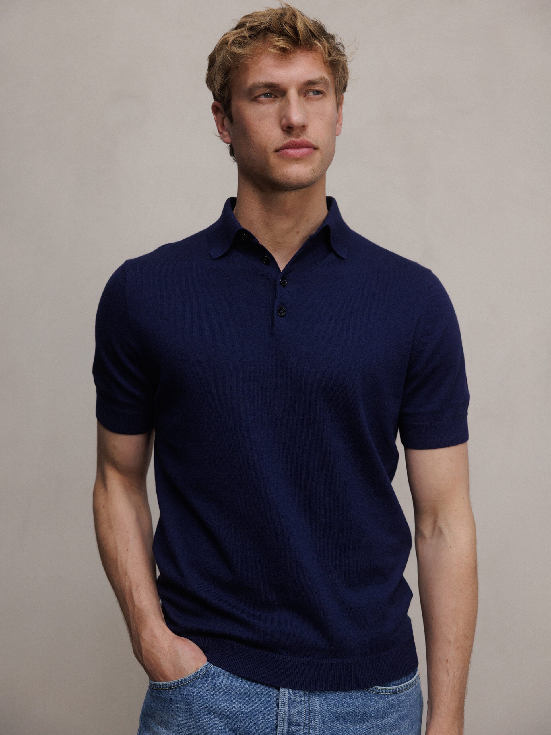 ALLUDE Strick-Poloshirt Herren (15 NAVY)