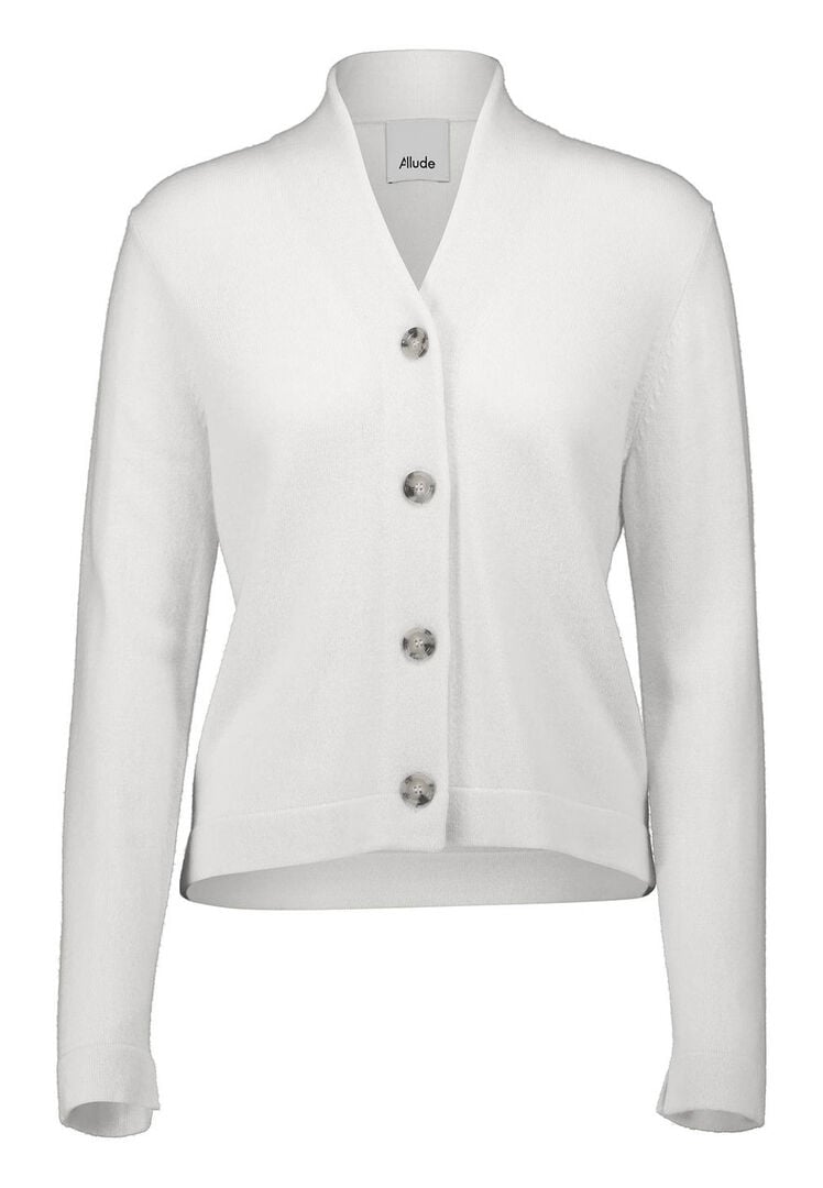 Allude Damen Strickjacke aus Wolle mit Kaschmir, weiss,