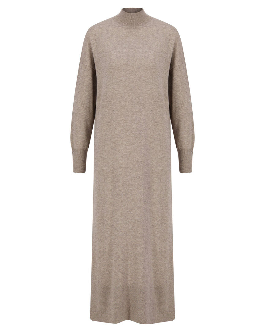 Allude Damen Strickkleid mit Rollkragen, taupe,