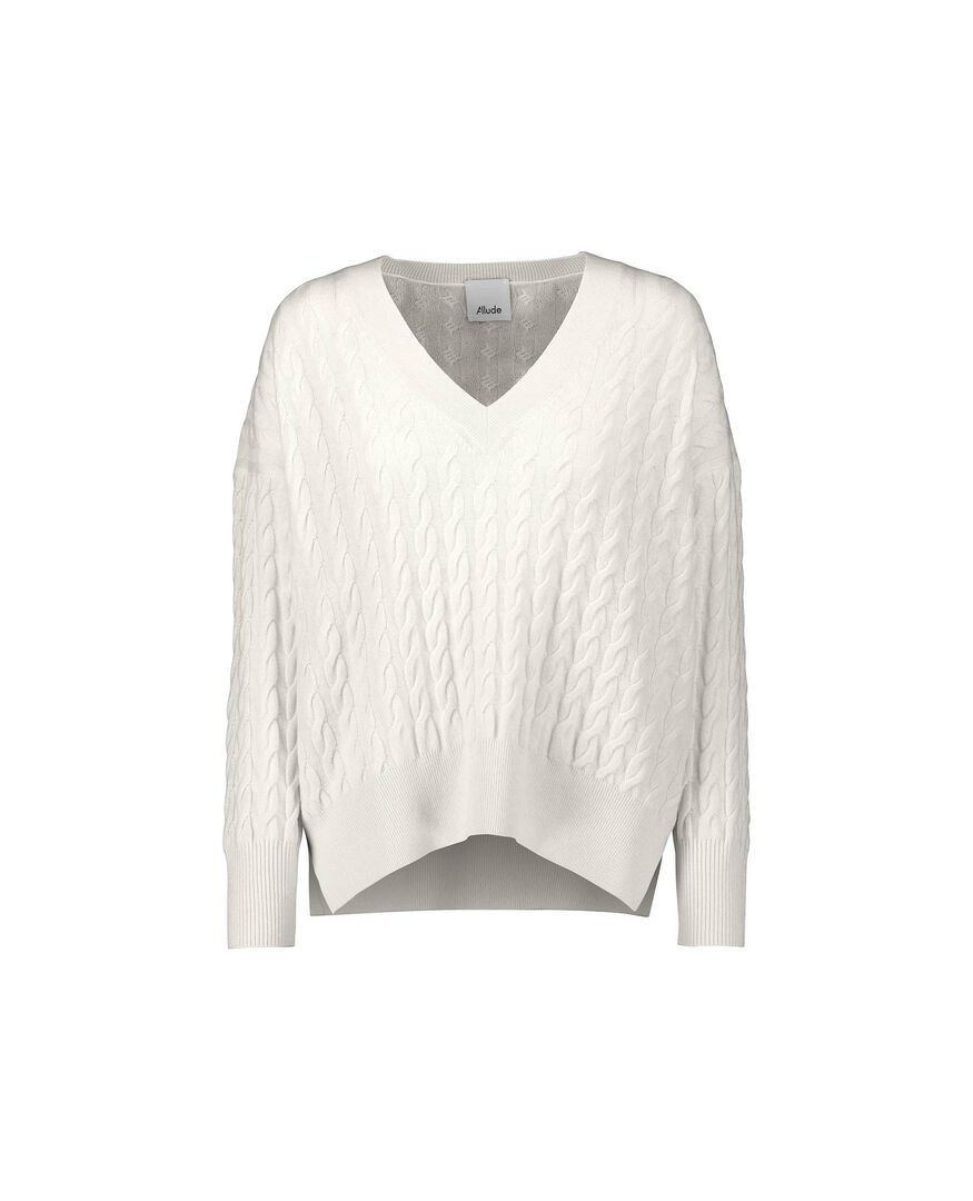 Allude Damen Strickpullover, weiss,