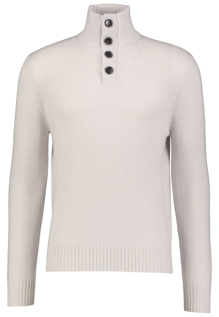 Allude Herren Strickpullover aus Schurwolle und Kaschmir mit Knopfleiste, offwhite,